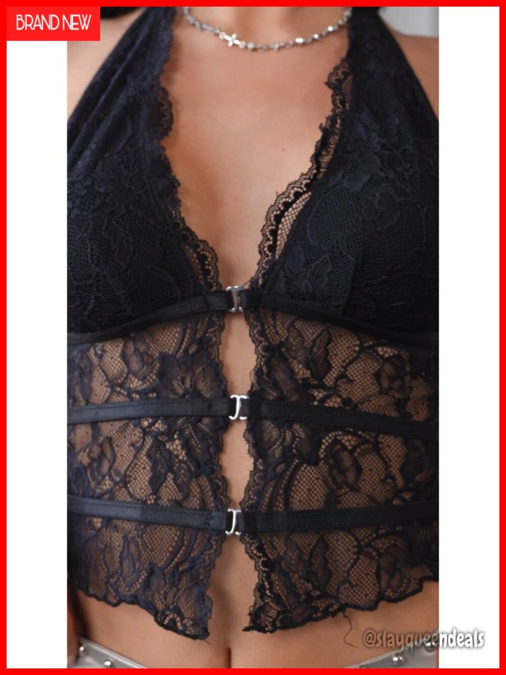 Y2k Lace Halter Crop Top Sheer Mesh Going Out Top - Picture 6 of 6